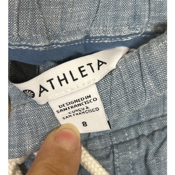 Athleta Women’s 8 Blue Cabo Linen Jogger Pants Tapered Drawstring Chambray - Picture 5 of 6